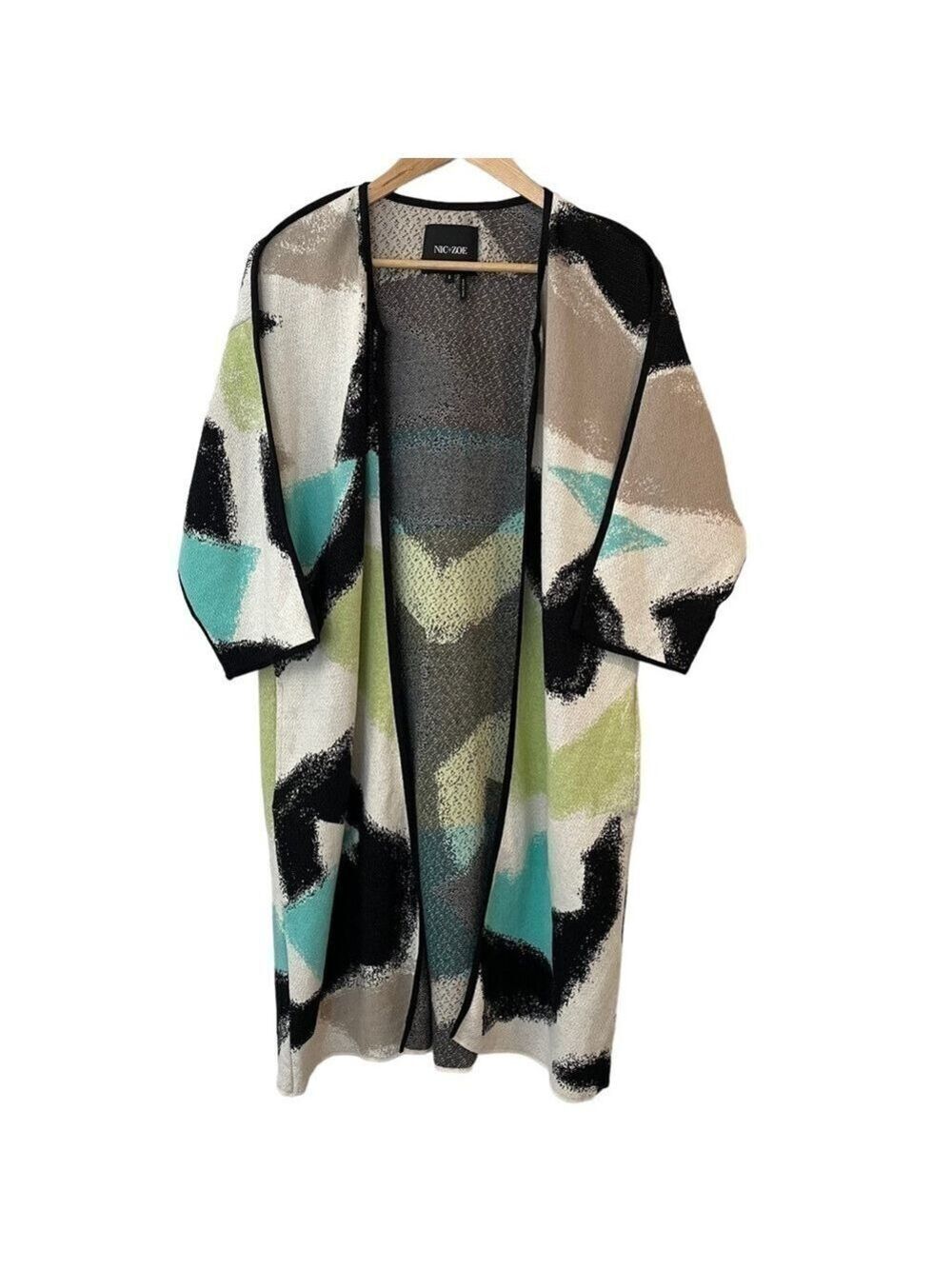 Nic+Zoe Open Longline Cardigan Womens S Colourful Green Blue Half Sleeve